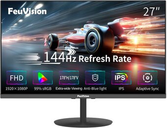 27 inch computermonitor, FHD 1080p, 144Hz, IPS, kantoor- en gamingmonitor, 4ms reactietijd, 3-zijdig frameloos, ultradun, VESA-monteerbaar, anti-blauw lichtontwerp, HDMI, DP