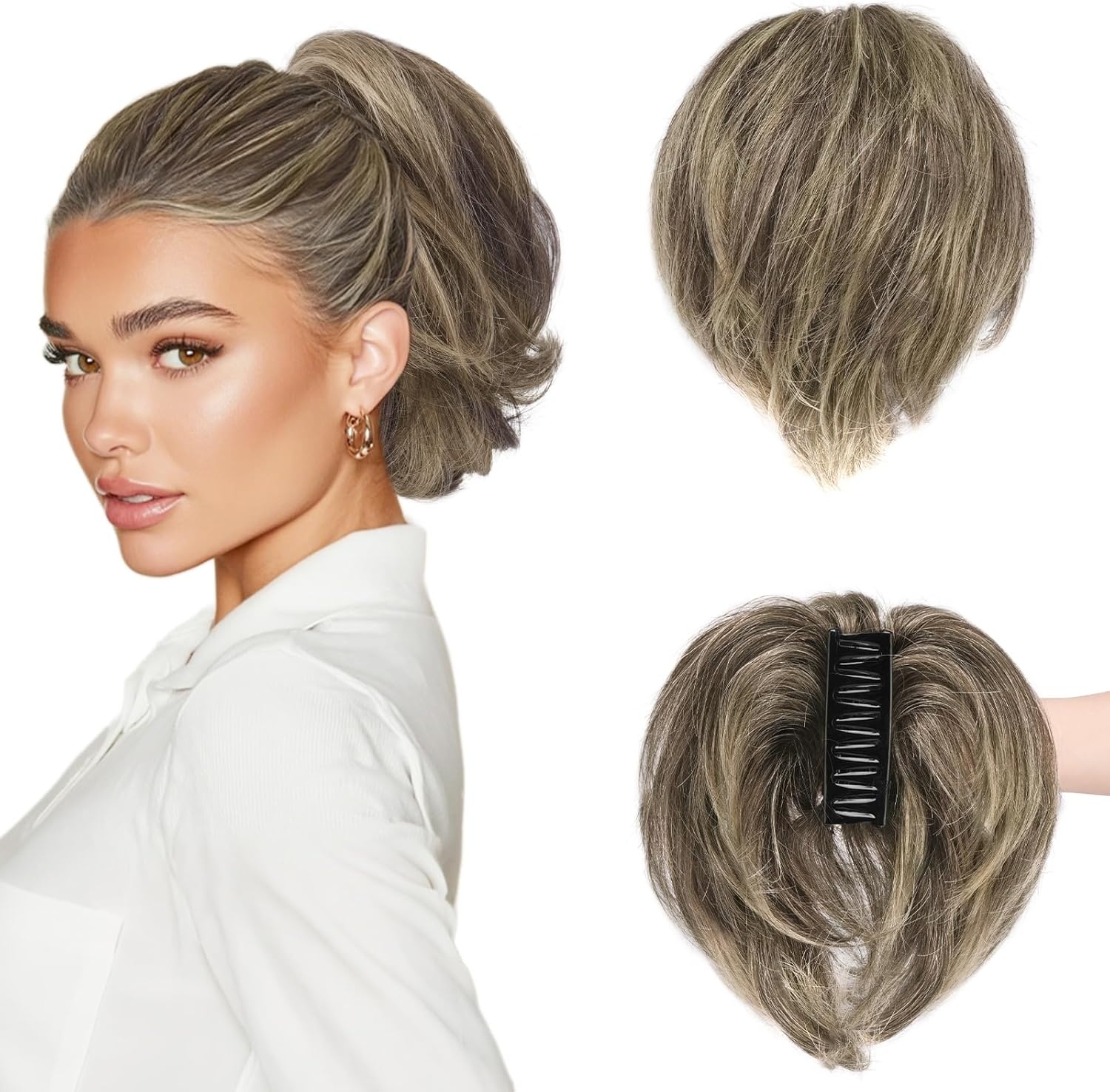 BARSDAR Kort Haarstukje Klauw Clip - 49% Korting! Echt Haar Donker Bruin