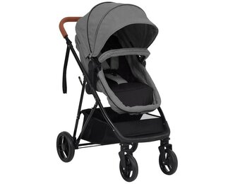 vidaXL Kinderwagen 2-in-1 | Staal | Lichtgrijs/Zwart | 54% Korting