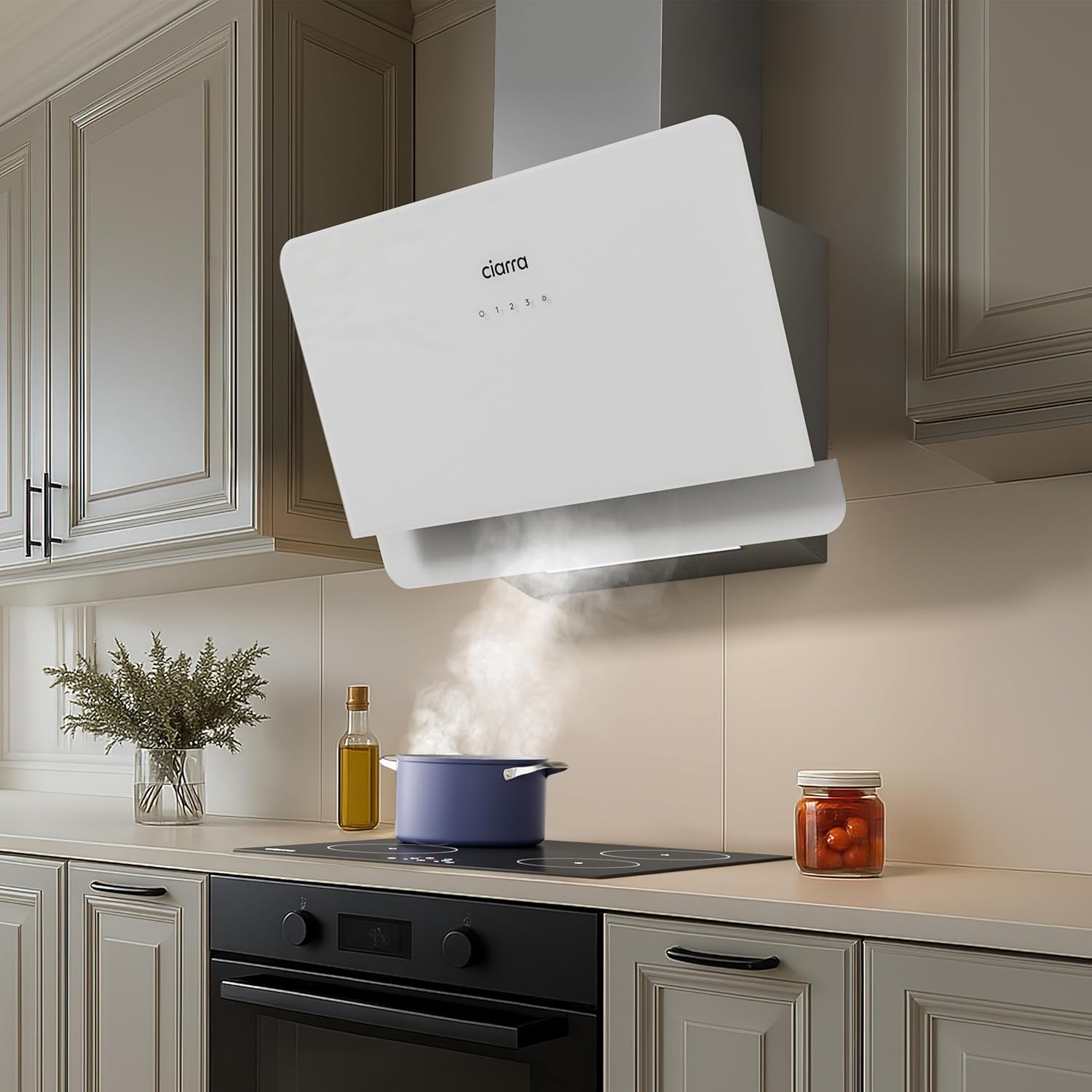 CIARRA CBCS6765C A+ 60cm Afzuigkap Zilveren Wandmontageafzuigkappen 580m³/u 3 Snelheden Touchbediening Recirculatie Afzuigkap met Koolstoffilter CBCF055 Geschikt voor Keukens