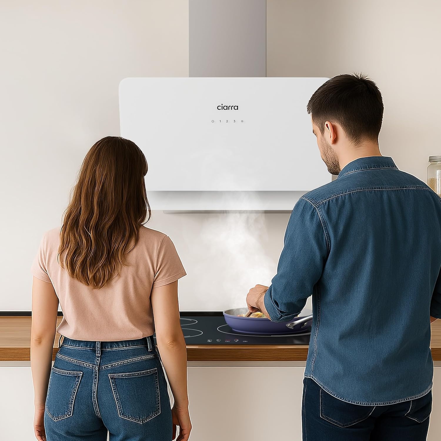 CIARRA CBCS6765C A+ 60cm Afzuigkap Zilveren Wandmontageafzuigkappen 580m³/u 3 Snelheden Touchbediening Recirculatie Afzuigkap met Koolstoffilter CBCF055 Geschikt voor Keukens