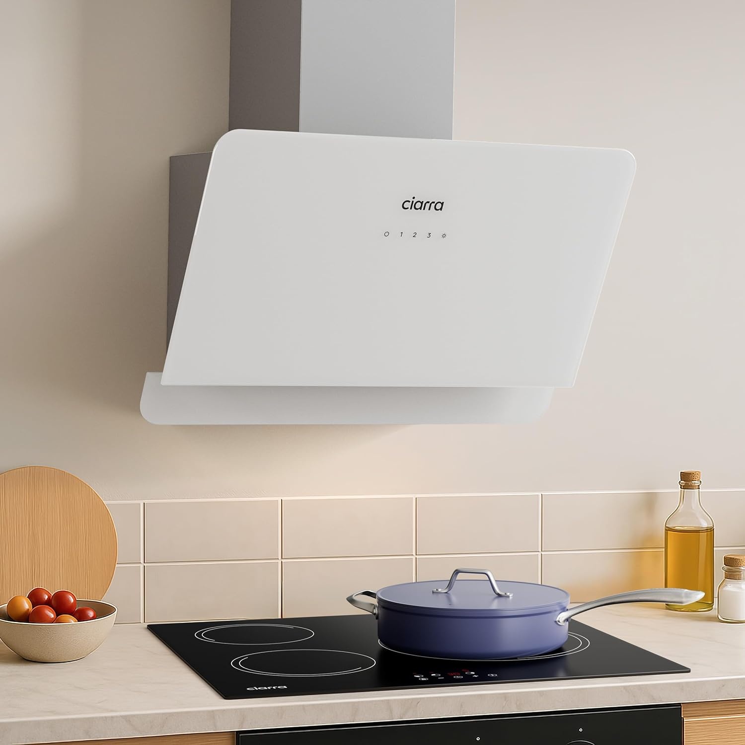 CIARRA CBCS6765C A+ 60cm Afzuigkap Zilveren Wandmontageafzuigkappen 580m³/u 3 Snelheden Touchbediening Recirculatie Afzuigkap met Koolstoffilter CBCF055 Geschikt voor Keukens