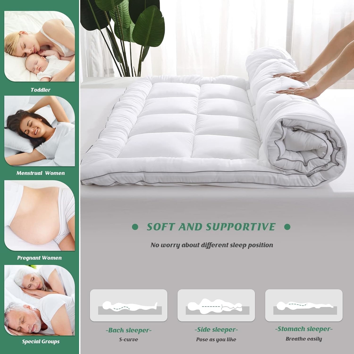 GRT Matrastopper, matrasbeschermer, hoeslaken, matrastopper, bedlaken met bamboevezels en 3D sneeuwvlokvulling, geschikt voor boxspringbedden tot 30 cm hoog (140 × 200 cm)