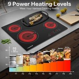 AMZCHEF Keramische kookplaat 60 cm, kookplaat 4 kookplaten 6600W met 9 standen, dual-zone en braadzone, ingebouwde kookplaat met automatische uitschakeling, timer, veiligheidsvergrendeling