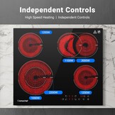 AMZCHEF Keramische kookplaat 60 cm, kookplaat 4 kookplaten 6600W met 9 standen, dual-zone en braadzone, ingebouwde kookplaat met automatische uitschakeling, timer, veiligheidsvergrendeling