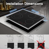 AMZCHEF Keramische kookplaat 60 cm, kookplaat 4 kookplaten 6600W met 9 standen, dual-zone en braadzone, ingebouwde kookplaat met automatische uitschakeling, timer, veiligheidsvergrendeling