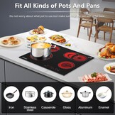 AMZCHEF Keramische kookplaat 60 cm, kookplaat 4 kookplaten 6600W met 9 standen, dual-zone en braadzone, ingebouwde kookplaat met automatische uitschakeling, timer, veiligheidsvergrendeling