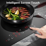 AMZCHEF Keramische kookplaat 60 cm, kookplaat 4 kookplaten 6600W met 9 standen, dual-zone en braadzone, ingebouwde kookplaat met automatische uitschakeling, timer, veiligheidsvergrendeling