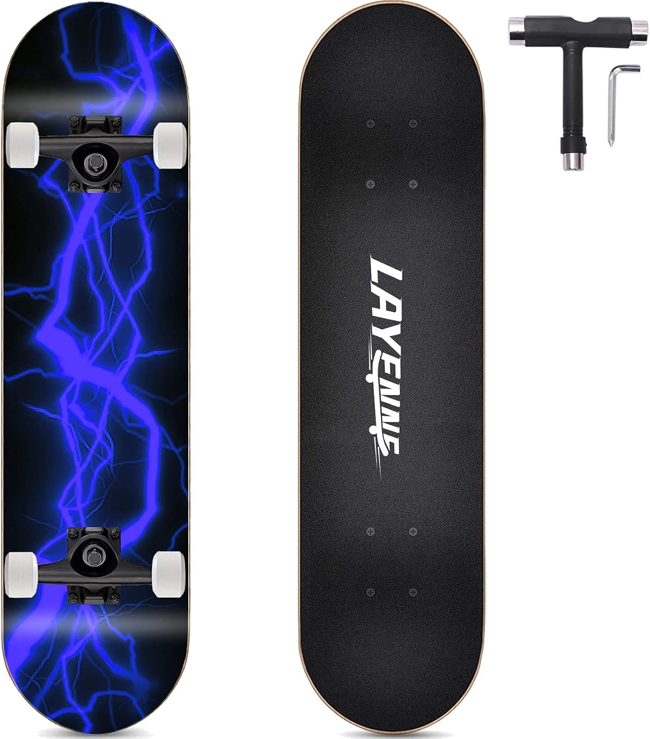 LAYENNE Skateboard, Professional Complete Skateboard, 81 x 20 cm, 7 Layer Maple Board, ABEC-11 Support, Suitable for Adults, Beginners, Boys, Girls, Teenagers and Children