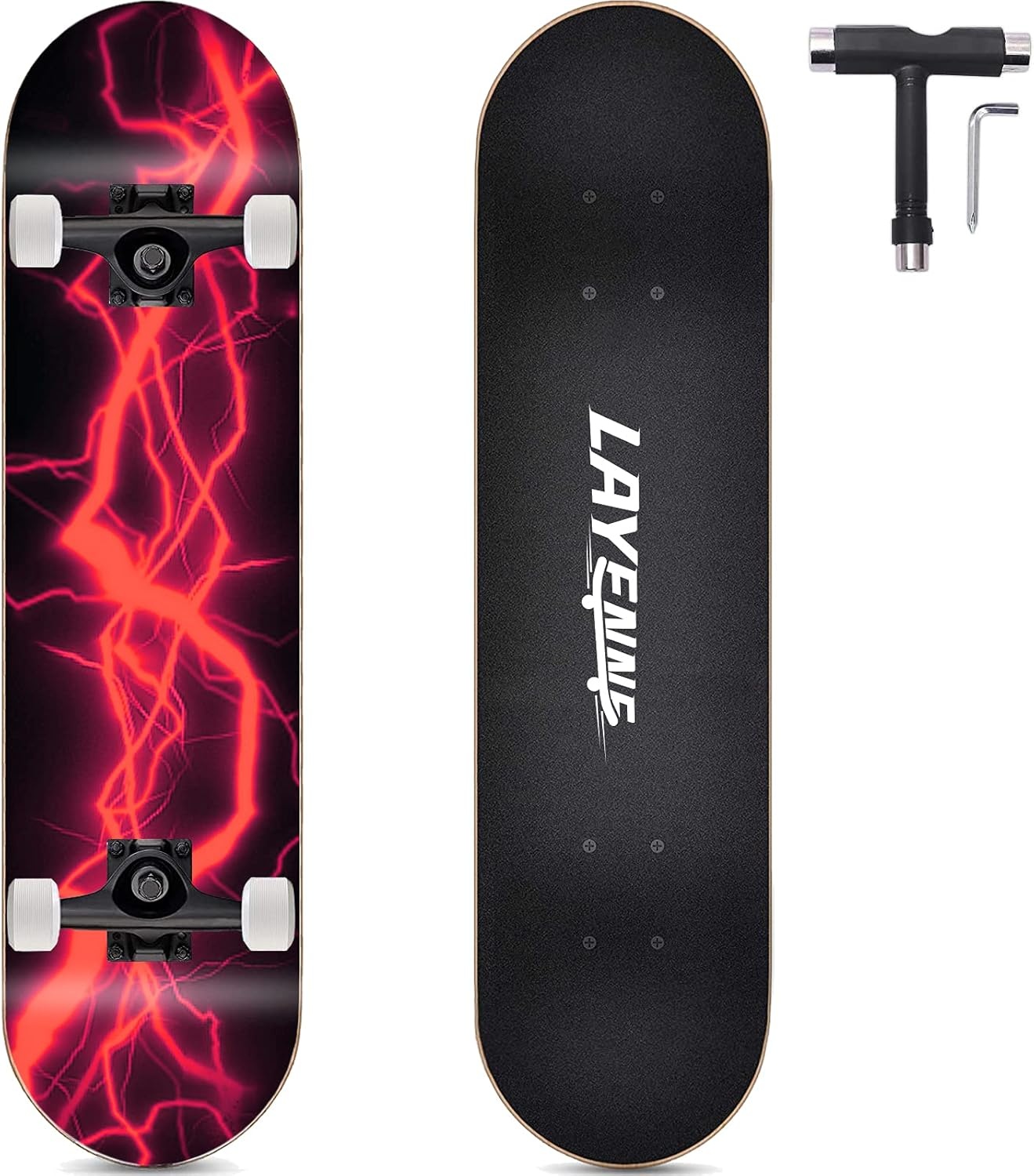 LAYENNE Skateboard, Professional Complete Skateboard, 81 x 20 cm, 7 Layer Maple Board, ABEC-11 Support, Suitable for Adults, Beginners, Boys, Girls, Teenagers and Children