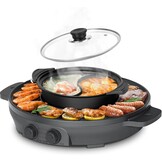 2000W Electric 2 in 1 Hot Pot and Grill Suitable for 2-8 People Large Dimension 50cm BBQ Grill Hot Pot with Divider, Evenly Heats with Independent Temperature Control, Nonstick and Smokeless