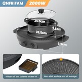 2000W Electric 2 in 1 Hot Pot and Grill Suitable for 2-8 People Large Dimension 50cm BBQ Grill Hot Pot with Divider, Evenly Heats with Independent Temperature Control, Nonstick and Smokeless