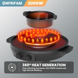 2000W Electric 2 in 1 Hot Pot and Grill Suitable for 2-8 People Large Dimension 50cm BBQ Grill Hot Pot with Divider, Evenly Heats with Independent Temperature Control, Nonstick and Smokeless