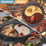 2000W Electric 2 in 1 Hot Pot and Grill Suitable for 2-8 People Large Dimension 50cm BBQ Grill Hot Pot with Divider, Evenly Heats with Independent Temperature Control, Nonstick and Smokeless