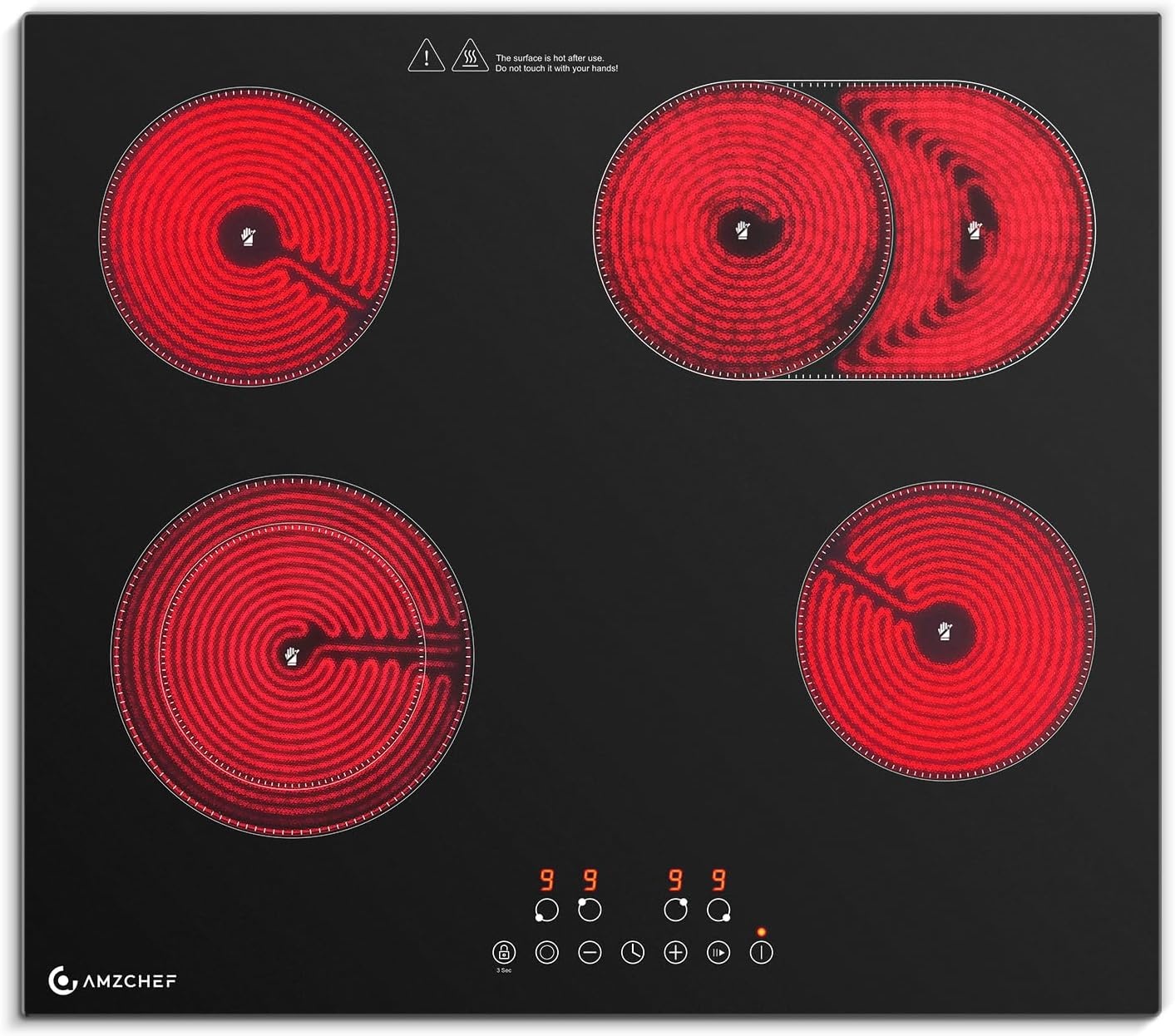 AMZCHEF Keramische kookplaat 4 zones