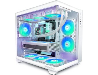 MUSETEX Y6 Mid Tower PC-hoes, wit, 5 x 120 mm PWM ARGB-ventilatoren, 270° gehard glas, ATX, Micro-ITX, 7 uitbreidingssleuven, USB 3.2 Type-C, 6,7 kg