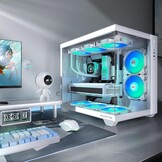 MUSETEX Y6 Mid Tower PC-hoes, wit, 5 x 120 mm PWM ARGB-ventilatoren, 270° gehard glas, ATX, Micro-ITX, 7 uitbreidingssleuven, USB 3.2 Type-C, 6,7 kg