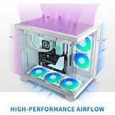 MUSETEX Y6 Mid Tower PC-hoes, wit, 5 x 120 mm PWM ARGB-ventilatoren, 270° gehard glas, ATX, Micro-ITX, 7 uitbreidingssleuven, USB 3.2 Type-C, 6,7 kg
