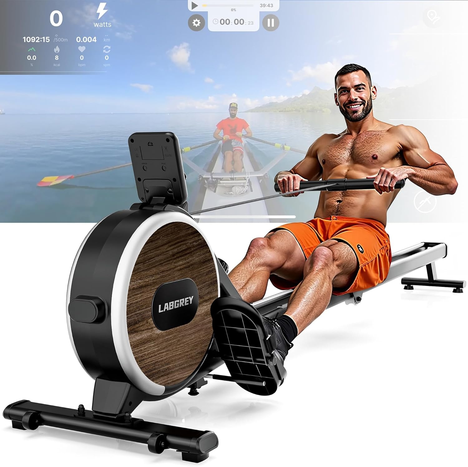 Rudergerät für Zuhause, Magnetisches Bluetooth Rudergerät, APP-Verbindung, Doppel-Slide-Rails, LCD-Display, Ideal für Heim-Cardio-Training