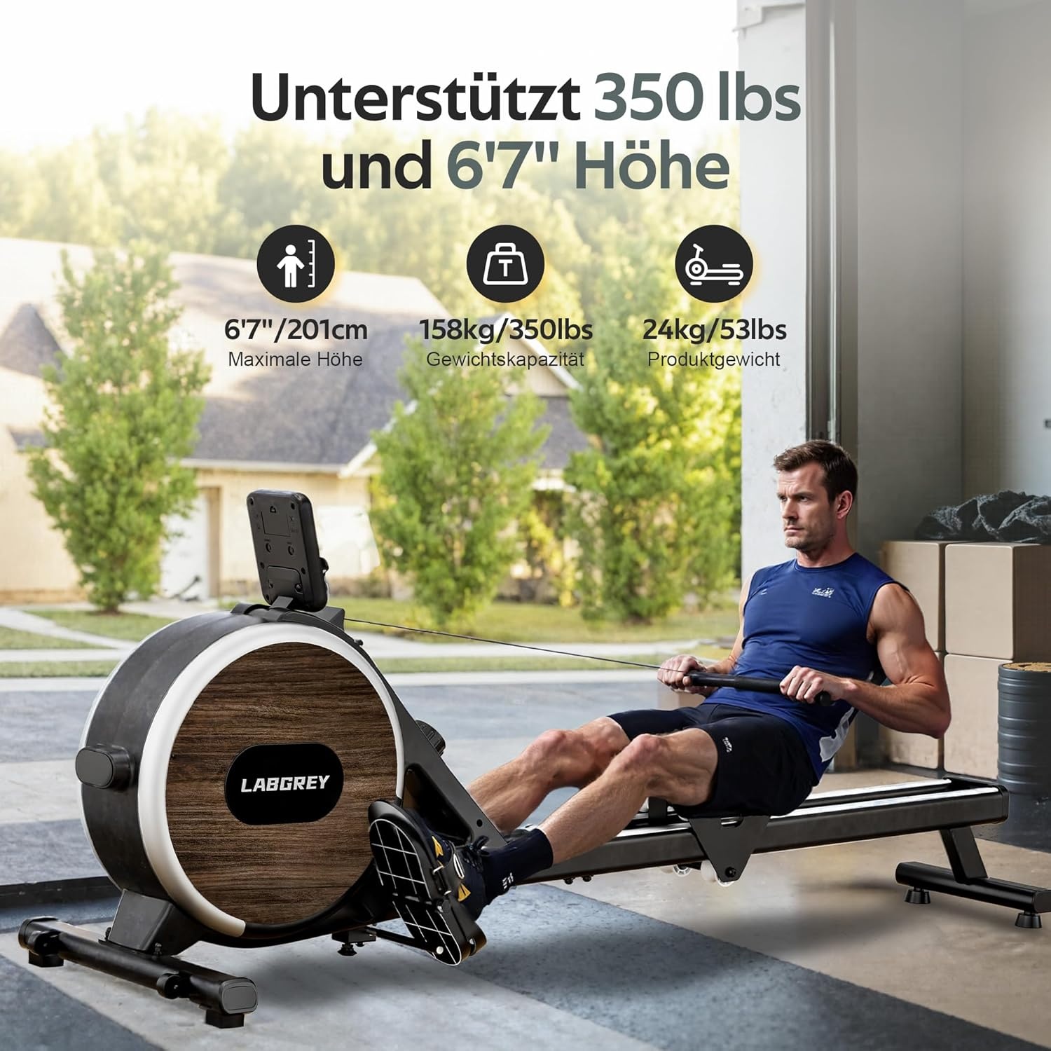 Rudergerät für Zuhause, Magnetisches Bluetooth Rudergerät, APP-Verbindung, Doppel-Slide-Rails, LCD-Display, Ideal für Heim-Cardio-Training