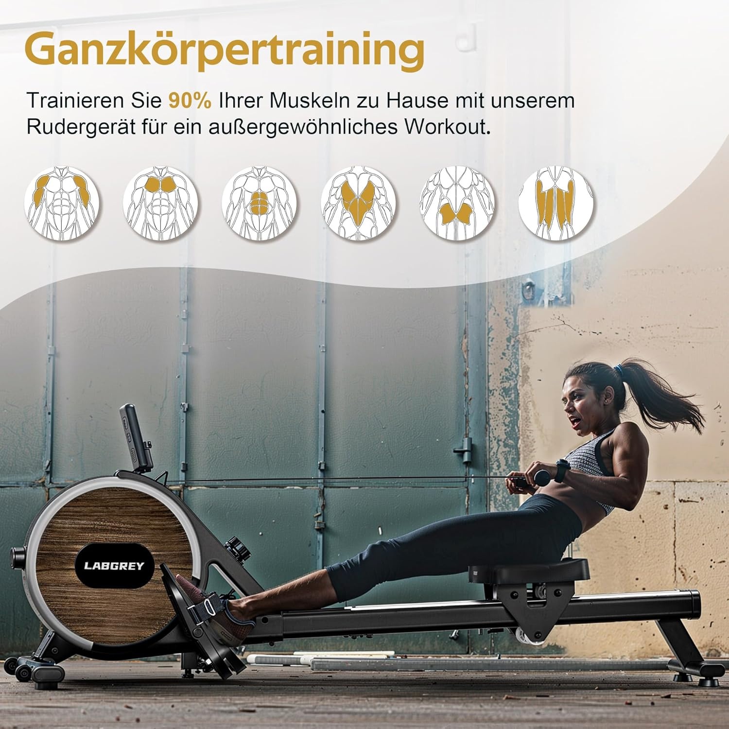 Rudergerät für Zuhause, Magnetisches Bluetooth Rudergerät, APP-Verbindung, Doppel-Slide-Rails, LCD-Display, Ideal für Heim-Cardio-Training
