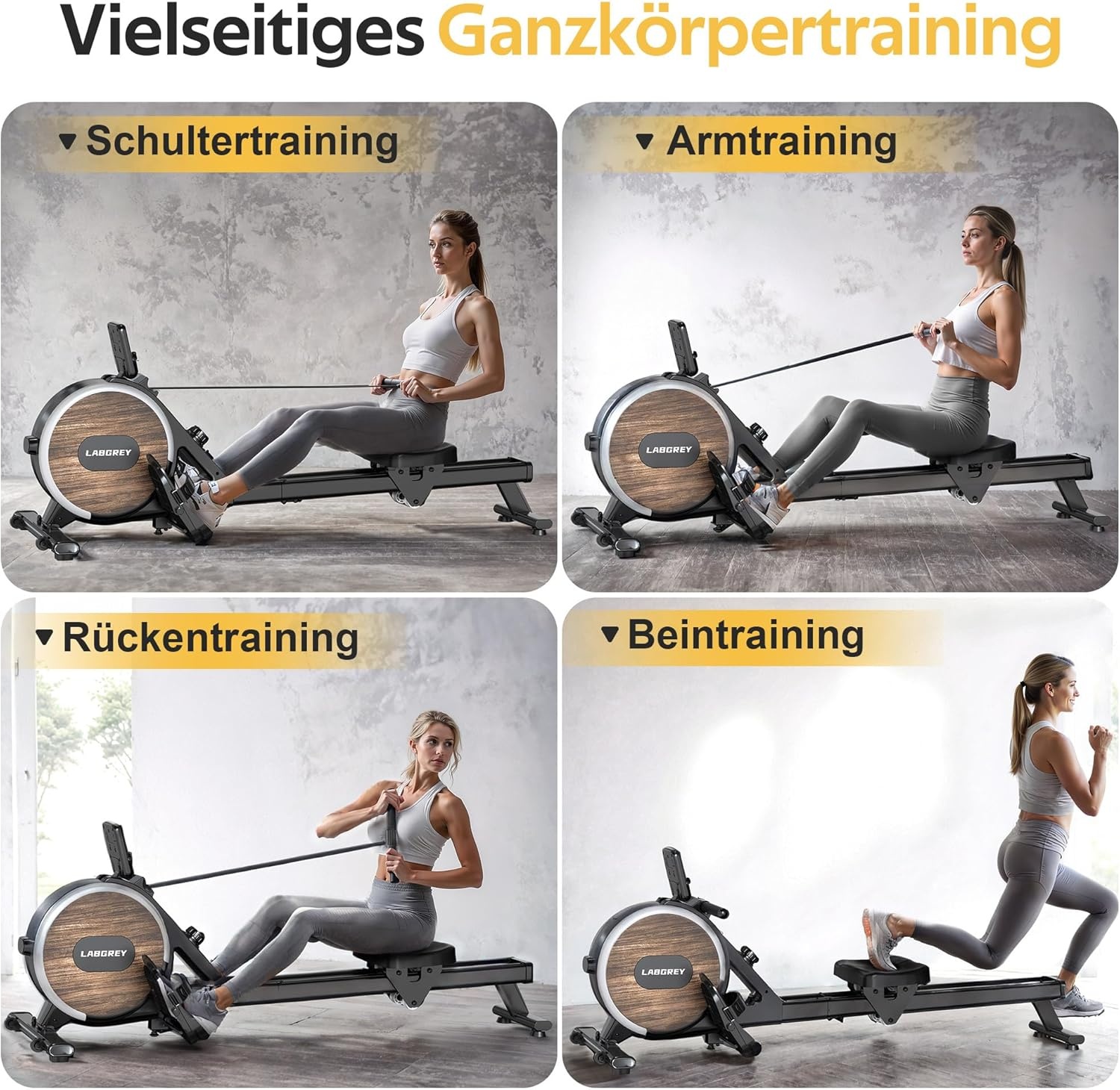 Rudergerät für Zuhause, Magnetisches Bluetooth Rudergerät, APP-Verbindung, Doppel-Slide-Rails, LCD-Display, Ideal für Heim-Cardio-Training