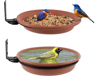 Pack of 2 Bird Drinking Balcony Bird Feeder Dispenser Bird Feeder Balcony Railing Round with Wall Mount Wild Bird Bird Drinking Accessories Bird House for Hanging Bird Bath