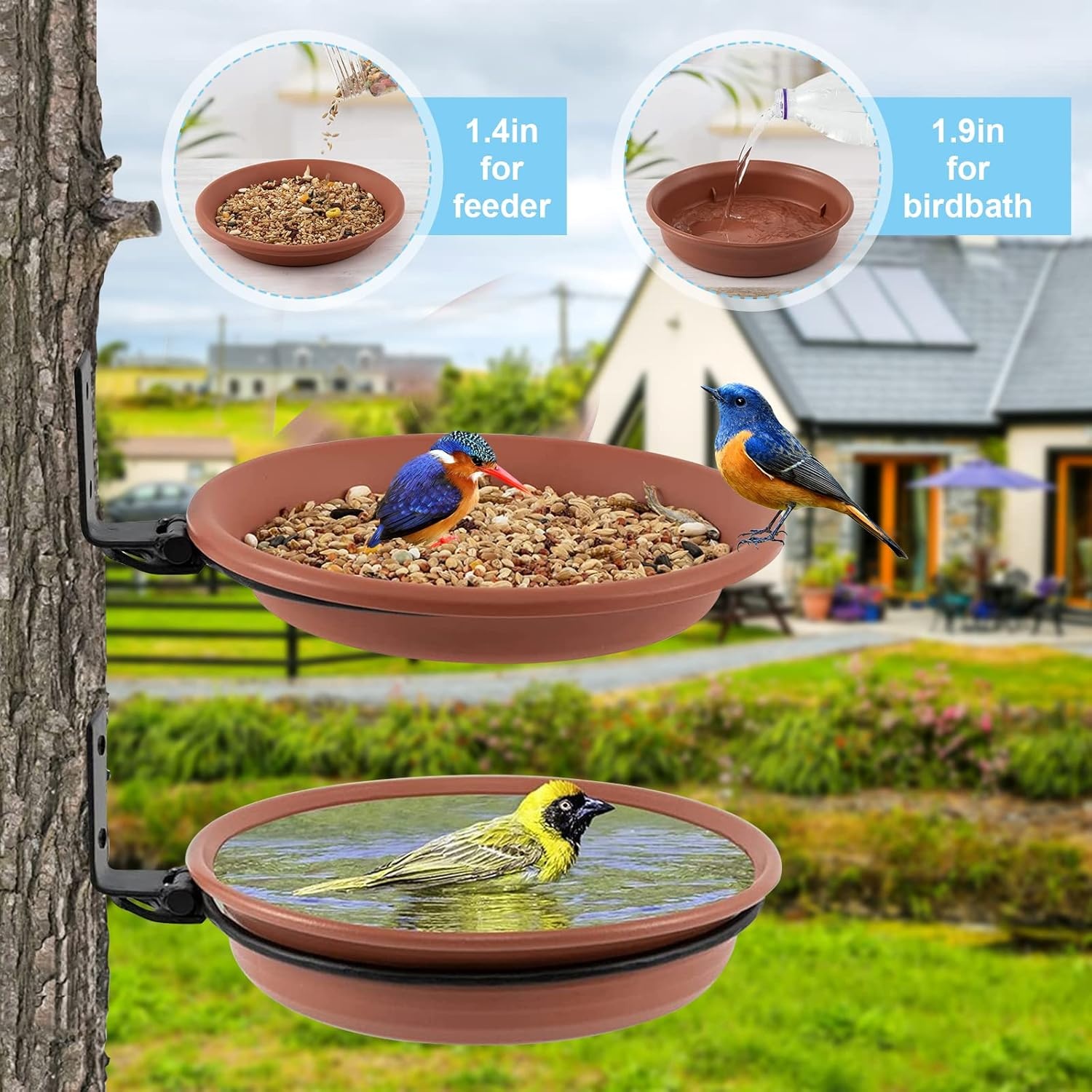 Pack of 2 Bird Drinking Balcony Bird Feeder Dispenser Bird Feeder Balcony Railing Round with Wall Mount Wild Bird Bird Drinking Accessories Bird House for Hanging Bird Bath