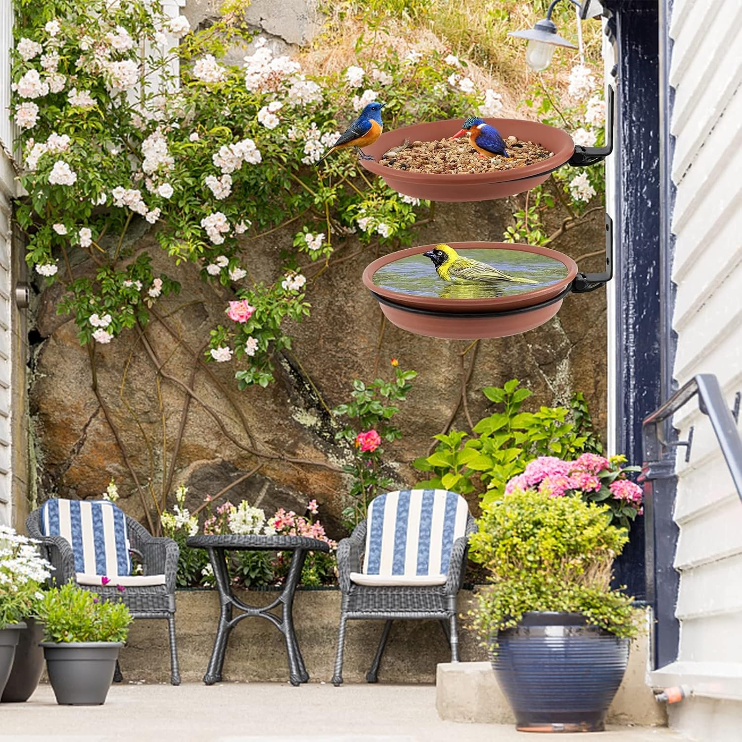 Pack of 2 Bird Drinking Balcony Bird Feeder Dispenser Bird Feeder Balcony Railing Round with Wall Mount Wild Bird Bird Drinking Accessories Bird House for Hanging Bird Bath