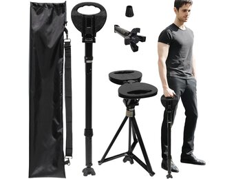 ALEVMOOM Verstelbare wandelstok met zitting voor mannen en vrouwen, opvouwbare wandelstokken met draagtas, schietstok max. belasting 440 lbs, draagbare rietkruk met kussen voor oudere volwassenen