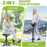 ALEVMOOM Verstelbare wandelstok met zitting voor mannen en vrouwen, opvouwbare wandelstokken met draagtas, schietstok max. belasting 440 lbs, draagbare rietkruk met kussen voor oudere volwassenen