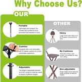 ALEVMOOM Verstelbare wandelstok met zitting voor mannen en vrouwen, opvouwbare wandelstokken met draagtas, schietstok max. belasting 440 lbs, draagbare rietkruk met kussen voor oudere volwassenen