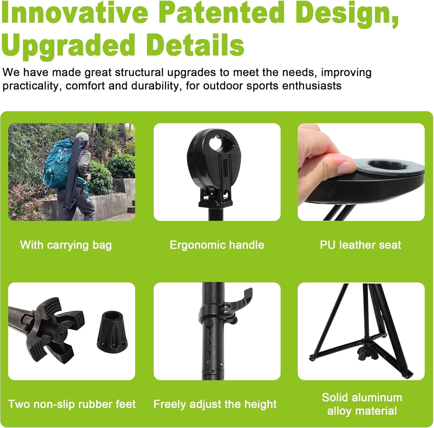 ALEVMOOM Verstelbare wandelstok met zitting voor mannen en vrouwen, opvouwbare wandelstokken met draagtas, schietstok max. belasting 440 lbs, draagbare rietkruk met kussen voor oudere volwassenen