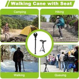ALEVMOOM Verstelbare wandelstok met zitting voor mannen en vrouwen, opvouwbare wandelstokken met draagtas, schietstok max. belasting 440 lbs, draagbare rietkruk met kussen voor oudere volwassenen