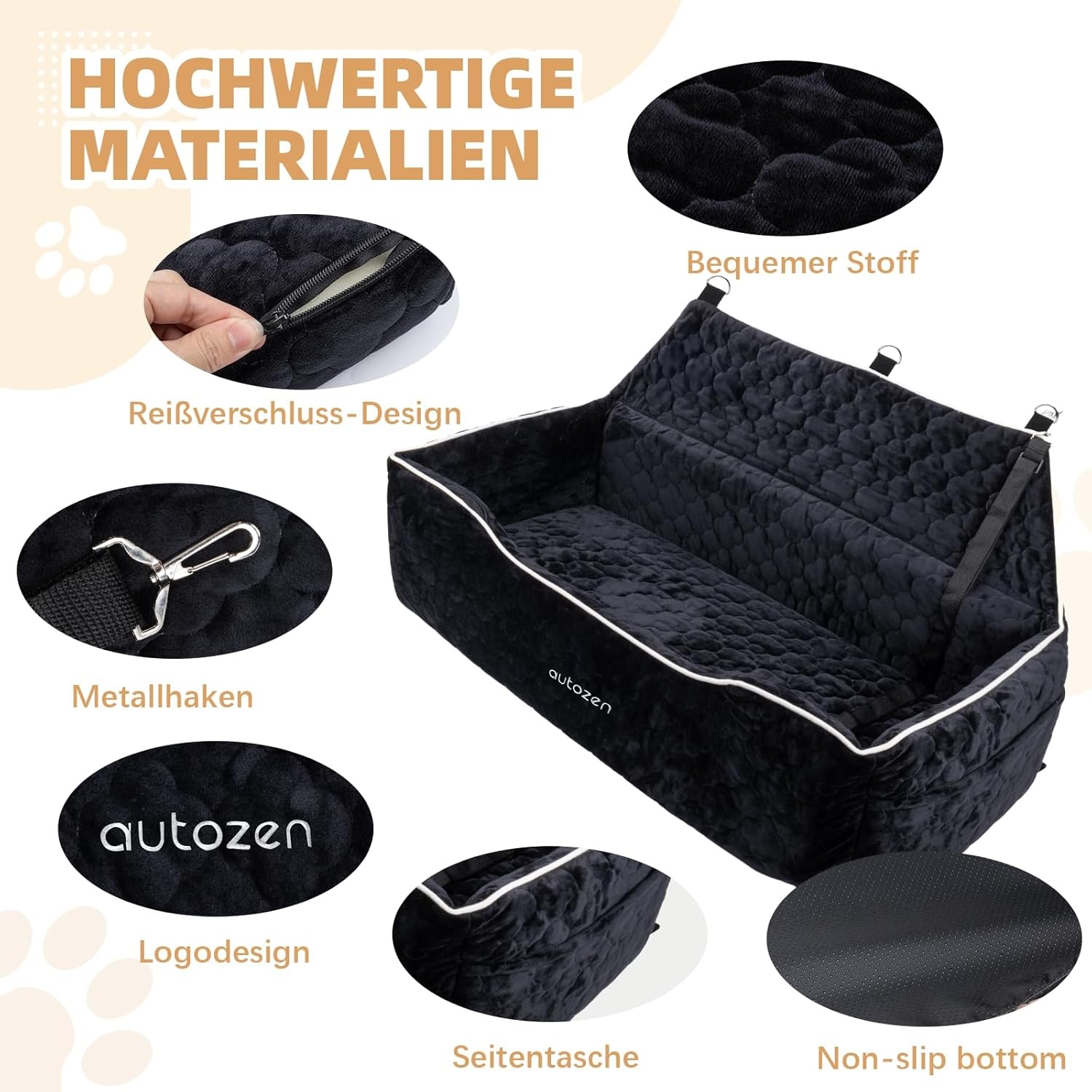 Hondenautostoel voor middelgrote en grote honden, afneembaar, wasbaar, hondenstoel, auto, hondenbed auto voor de achterbank, zwart