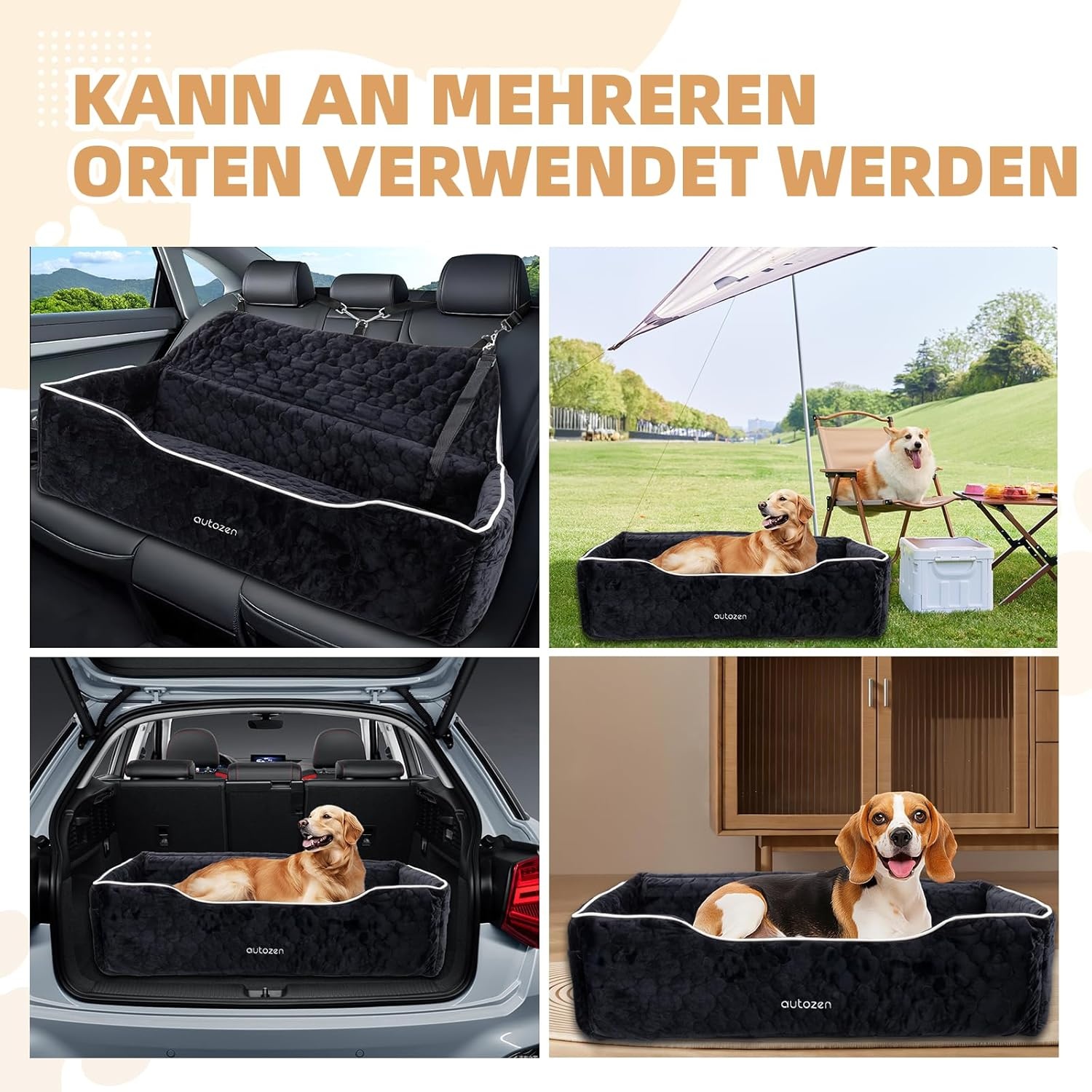 Hondenautostoel voor middelgrote en grote honden, afneembaar, wasbaar, hondenstoel, auto, hondenbed auto voor de achterbank, zwart