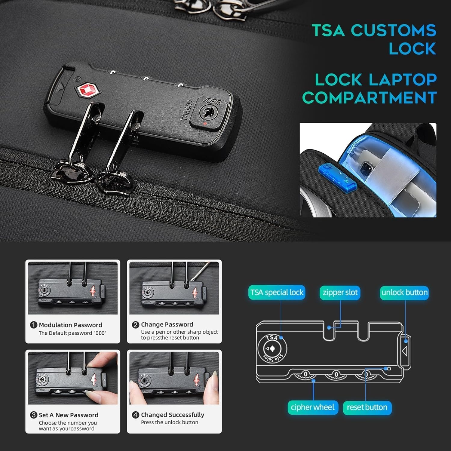 BANGE Business Laptop Rucksack mit Anti-Diebstahl Schnalle und Reißverschluss Tasche für Männer und Frauen (Schwarz aktualisieren)