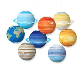 8 Pcs Planet Paper Lanterns, Space Theme Lanterns, Hanging Planet Lanterns, Solar System, Party Decorations for Class Science and Birthdays