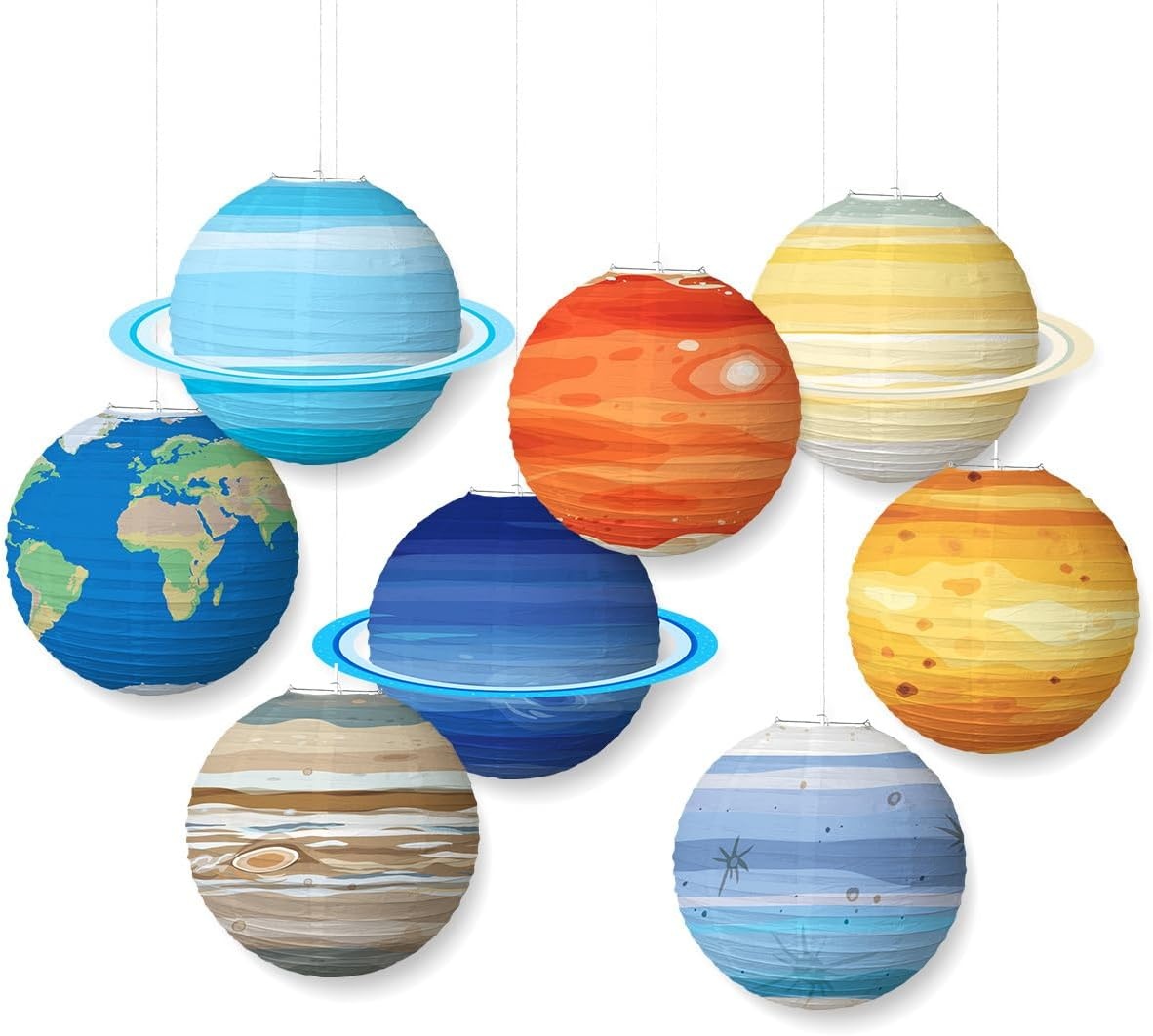 8 Pcs Planet Paper Lanterns, Space Theme Lanterns, Hanging Planet Lanterns, Solar System, Party Decorations for Class Science and Birthdays