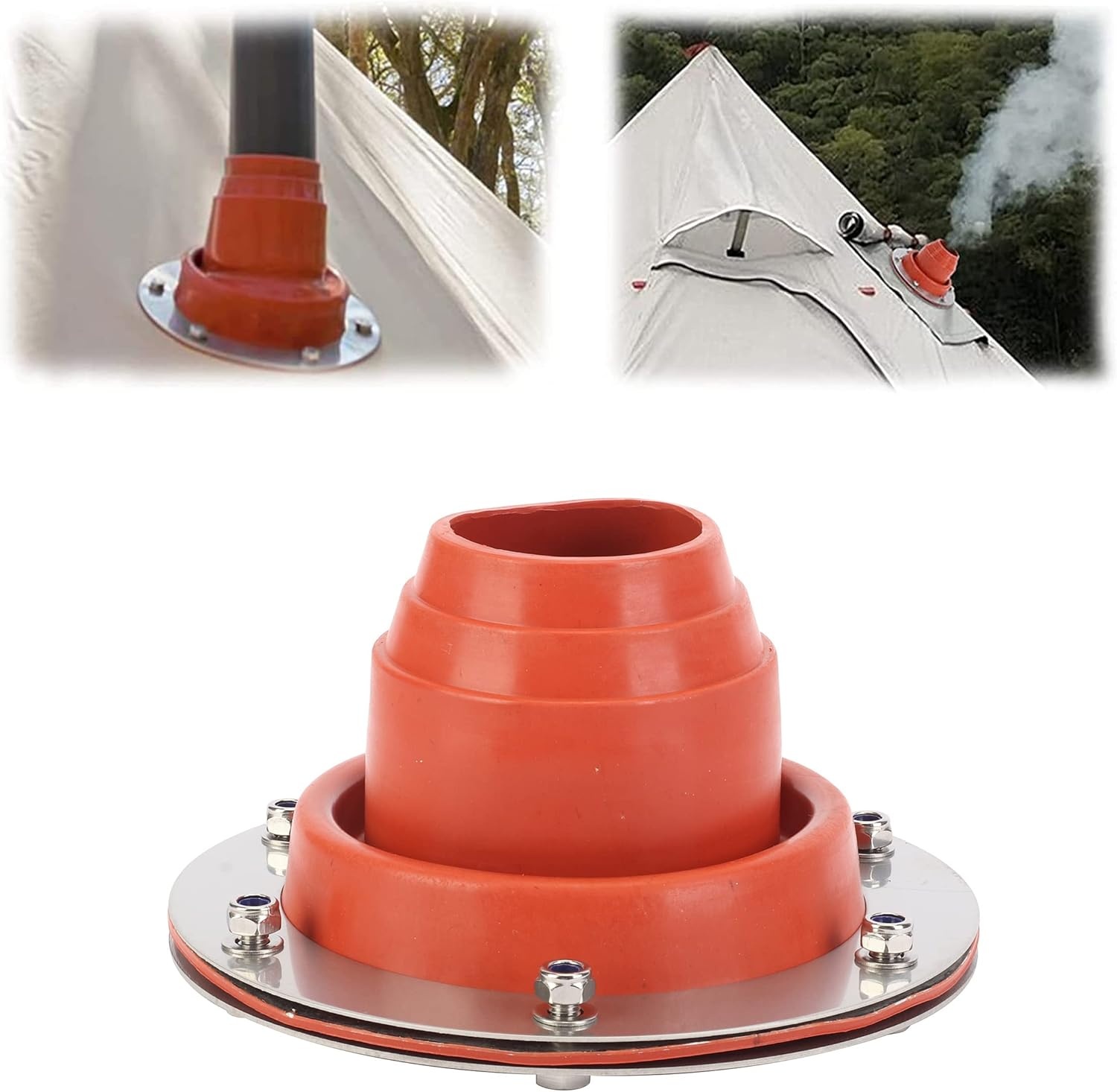 aleawol Kachelpijpkanaaltent, Hottent Kachelkrik met Siliconen Buis Bestand Tegen 300 Graden en Roestvrijstalen Basis, Tentbuishuls Dakdoorvoer Rubberen Vonkenvanger Voor Campingkachel Tentkachel