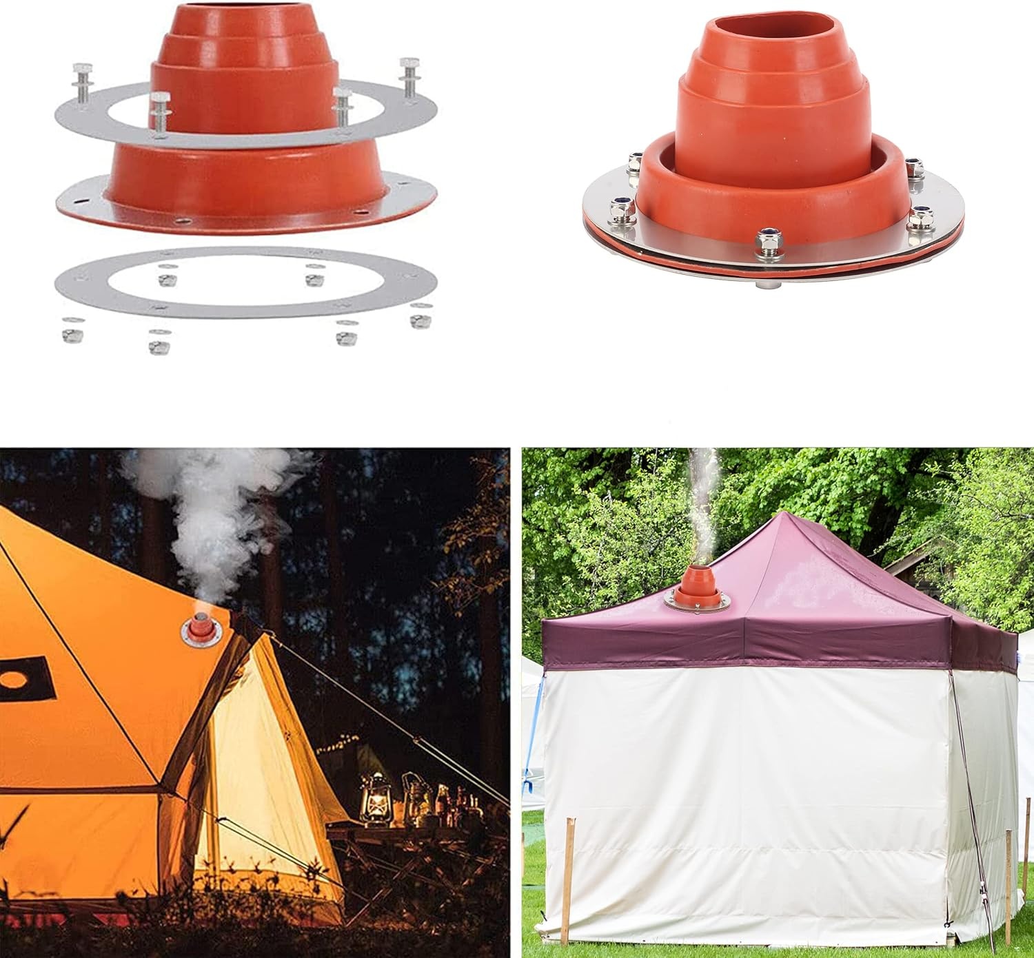 aleawol Kachelpijpkanaaltent, Hottent Kachelkrik met Siliconen Buis Bestand Tegen 300 Graden en Roestvrijstalen Basis, Tentbuishuls Dakdoorvoer Rubberen Vonkenvanger Voor Campingkachel Tentkachel