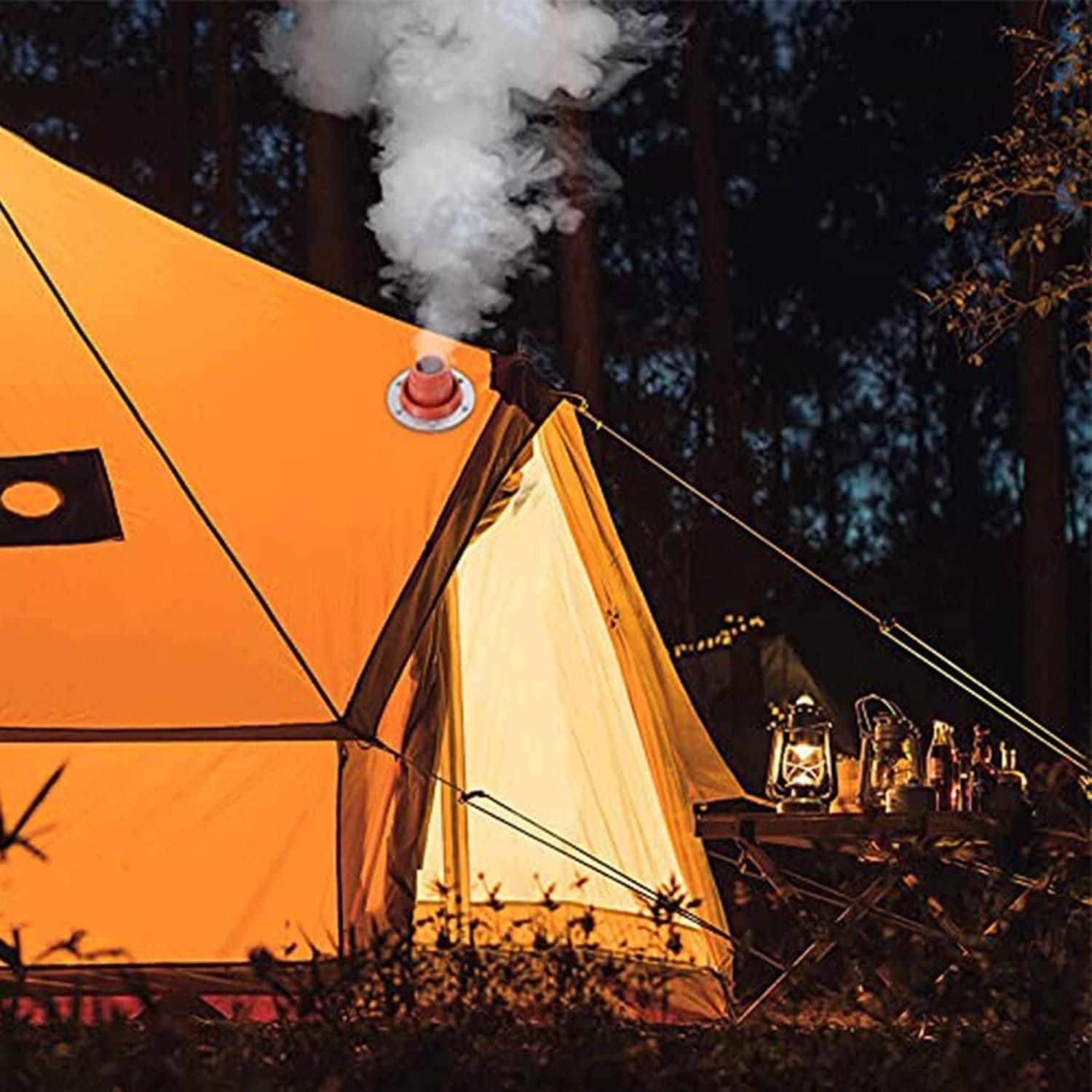 aleawol Kachelpijpkanaaltent, Hottent Kachelkrik met Siliconen Buis Bestand Tegen 300 Graden en Roestvrijstalen Basis, Tentbuishuls Dakdoorvoer Rubberen Vonkenvanger Voor Campingkachel Tentkachel