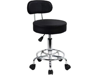 KKTONER Rol kruk Schommelstoel Bureaustoel, Hoogte verstelbaar, Draaibare kruk met lage rugleuning en voetensteun, gemaakt van PU-leer zwart