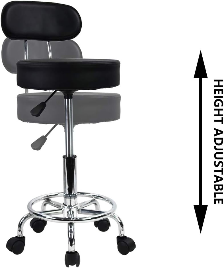 KKTONER Rol kruk Schommelstoel Bureaustoel, Hoogte verstelbaar, Draaibare kruk met lage rugleuning en voetensteun, gemaakt van PU-leer zwart