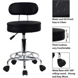 KKTONER Rol kruk Schommelstoel Bureaustoel, Hoogte verstelbaar, Draaibare kruk met lage rugleuning en voetensteun, gemaakt van PU-leer zwart