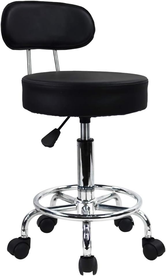 KKTONER Rol kruk Schommelstoel Bureaustoel, Hoogte verstelbaar, Draaibare kruk met lage rugleuning en voetensteun, gemaakt van PU-leer zwart