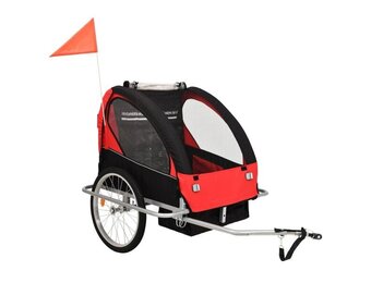 vidaXL Fietstrailer en kinderwagen 2-in-1 zwart en rood