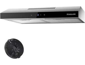 Gasland Chef SR60SS afzuigkap, 60 cm circulatie, stille afvoerlucht, 202 m³/uur, actieve koolfilter, 3 standen, Touch Control, onderbouwkap met filter, roestvrij staal, zilveren glazen schermen