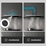 Gasland Chef SR60SS afzuigkap, 60 cm circulatie, stille afvoerlucht, 202 m³/uur, actieve koolfilter, 3 standen, Touch Control, onderbouwkap met filter, roestvrij staal, zilveren glazen schermen