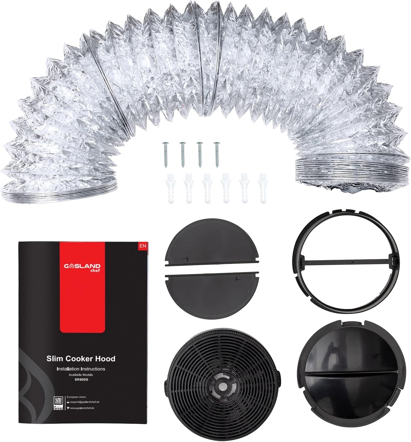 Gasland Chef SR60SS afzuigkap, 60 cm circulatie, stille afvoerlucht, 202 m³/uur, actieve koolfilter, 3 standen, Touch Control, onderbouwkap met filter, roestvrij staal, zilveren glazen schermen